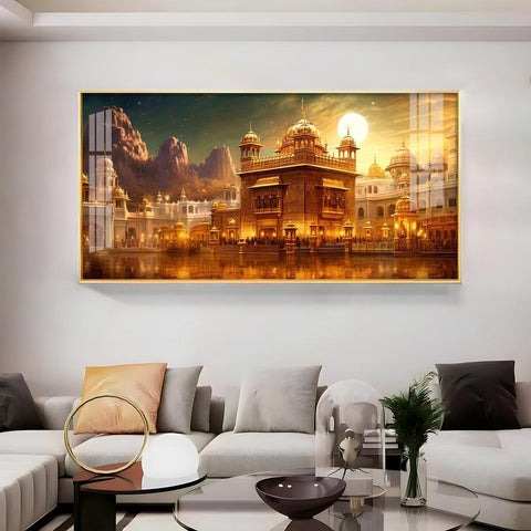 Temple Shining in Gold Premium Acrylic Horizontal Wall Art - Decor Mantra 