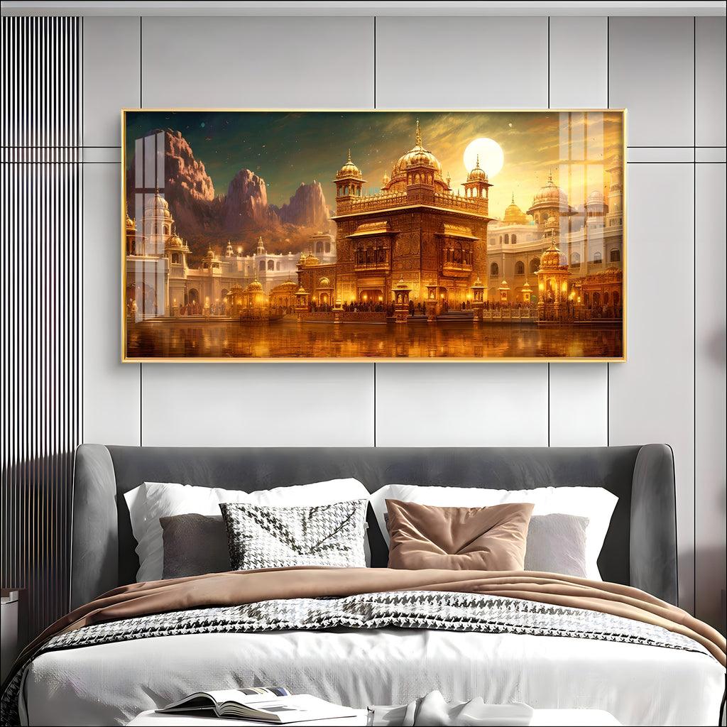 Temple Shining in Gold Premium Acrylic Horizontal Wall Art - Decor Mantra 