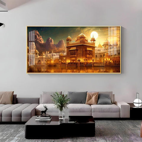 Temple Shining in Gold Premium Acrylic Horizontal Wall Art - Decor Mantra 