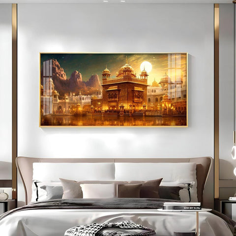 Temple Shining in Gold Premium Acrylic Horizontal Wall Art - Decor Mantra 