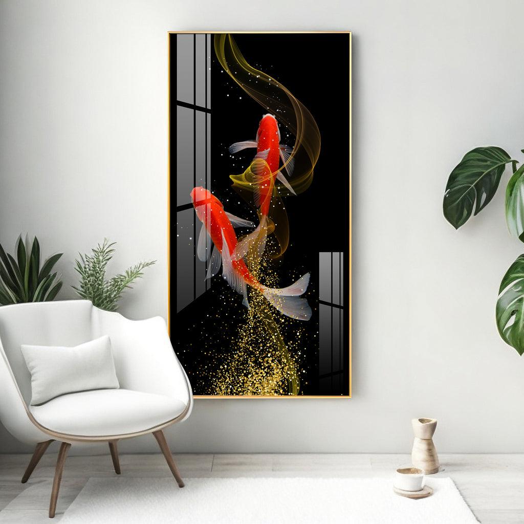 Premium Quality Vertical Acrylic Wall Art of Rare Lucky Fish - Decor Mantra 