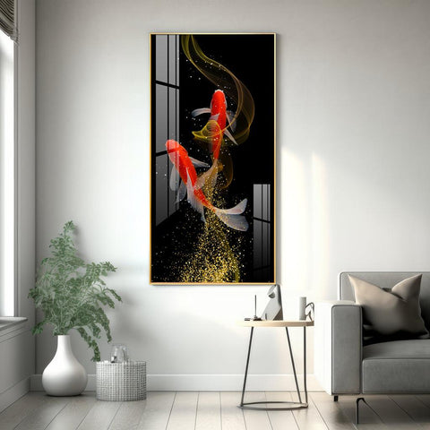 Premium Quality Vertical Acrylic Wall Art of Rare Lucky Fish - Decor Mantra 
