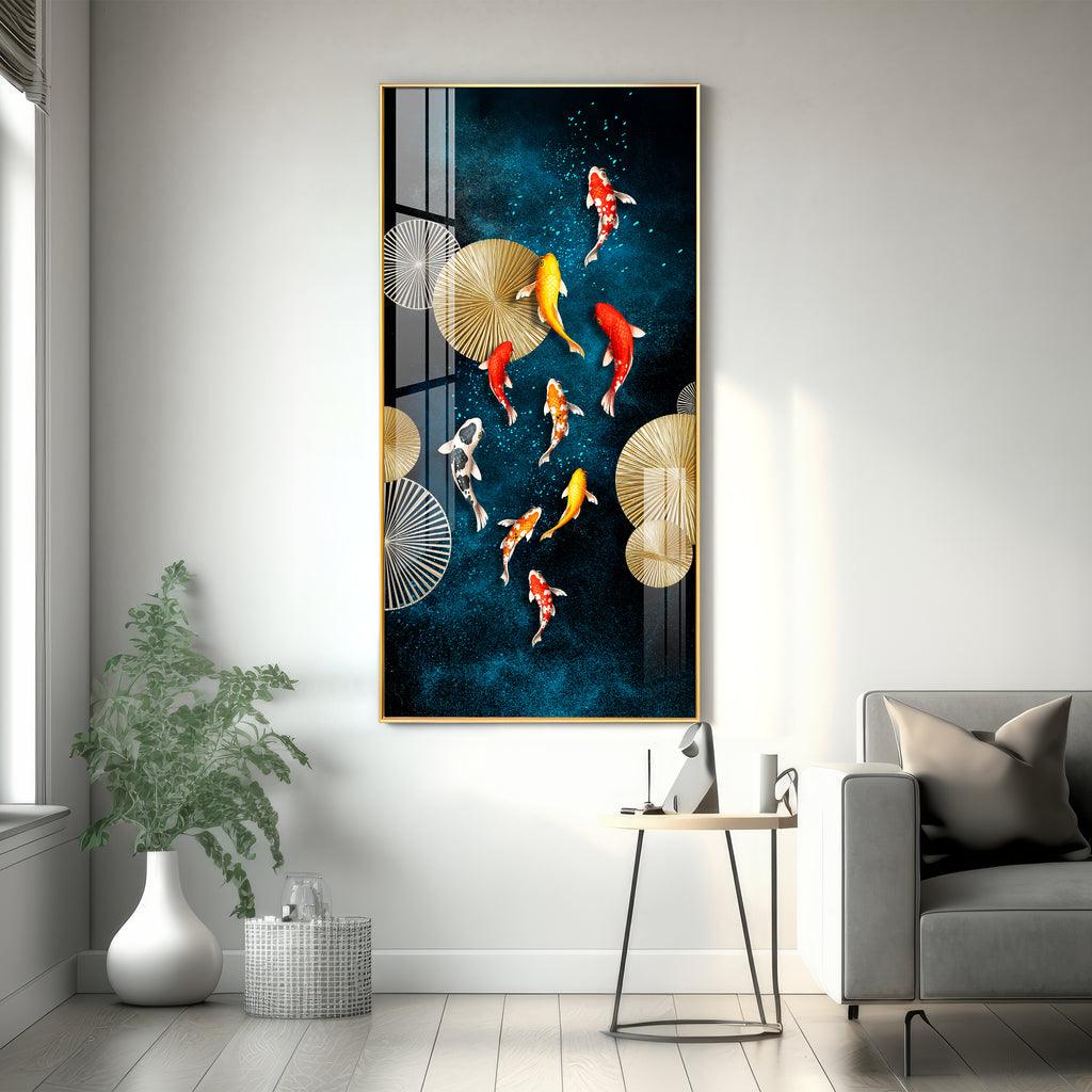 Colourful Koi Fish Premium Acrylic Vertical Wall Art - Decor Mantra 