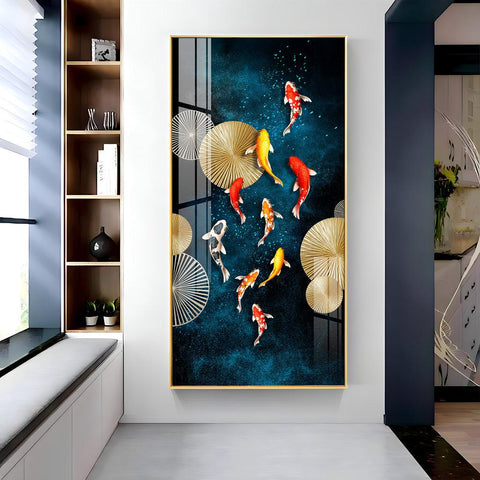 Colourful Koi Fish Premium Acrylic Vertical Wall Art - Decor Mantra 