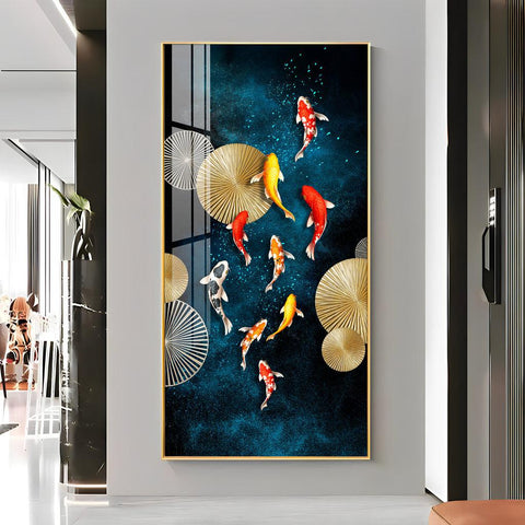 Colourful Koi Fish Premium Acrylic Vertical Wall Art - Decor Mantra 