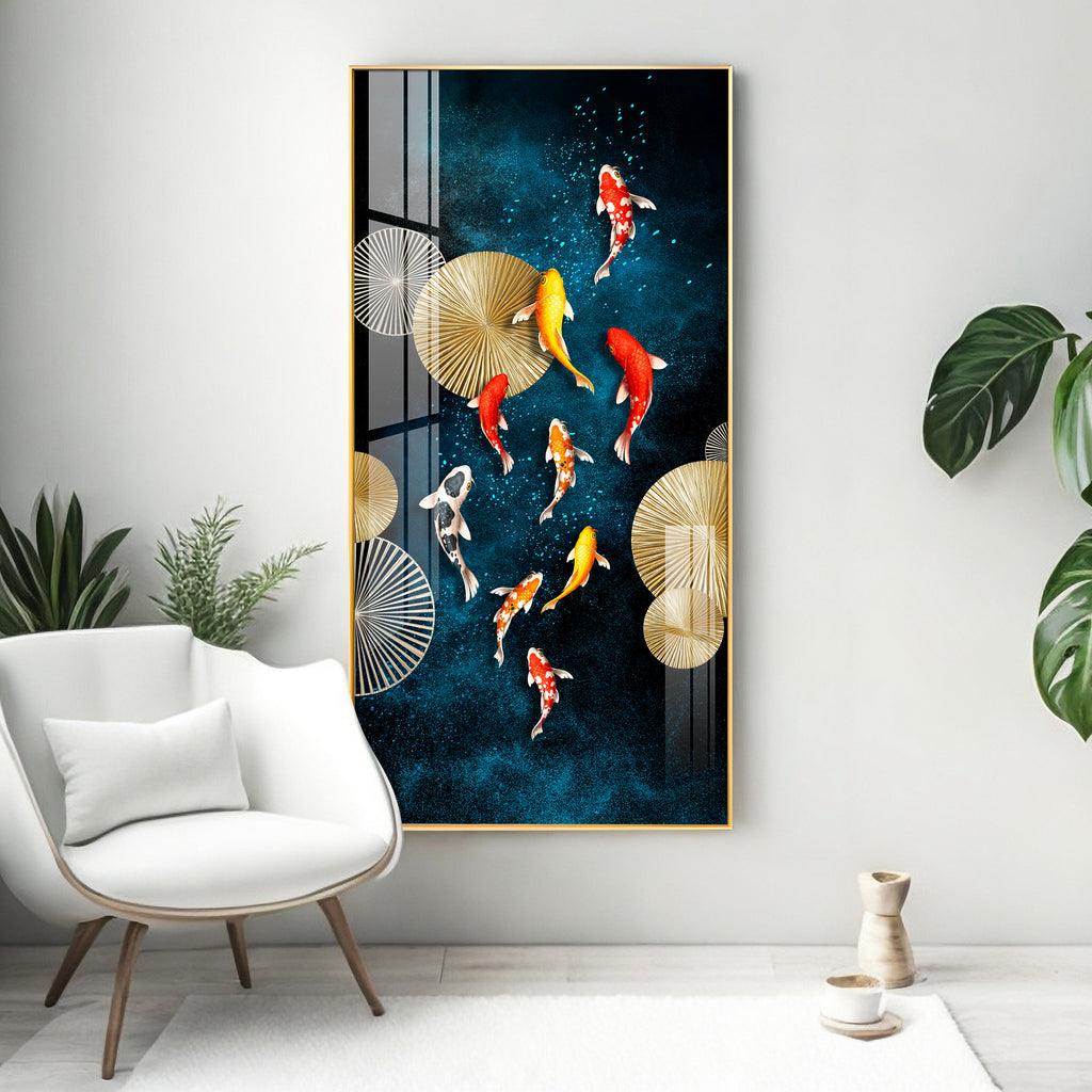 Colourful Koi Fish Premium Acrylic Vertical Wall Art - Decor Mantra 