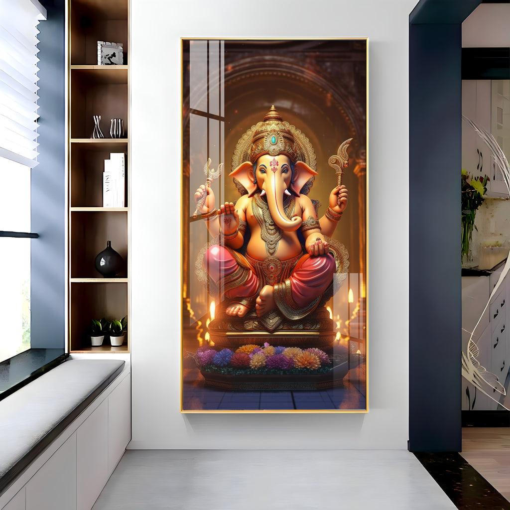 Jai Shree Ganesh Premium Vertical Acrylic Wall Art - Decor Mantra 