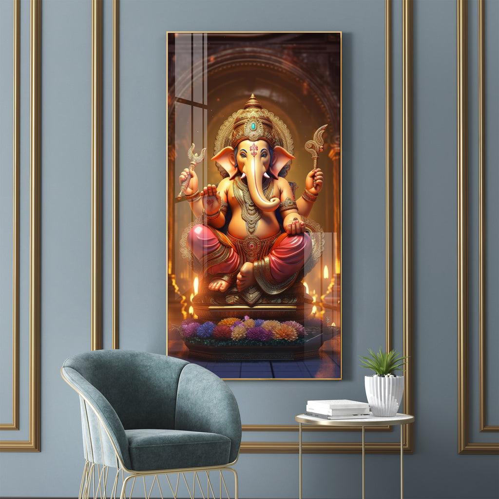 Jai Shree Ganesh Premium Vertical Acrylic Wall Art - Decor Mantra 