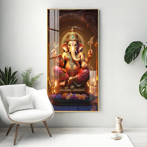 Jai Shree Ganesh Premium Vertical Acrylic Wall Art - Decor Mantra 