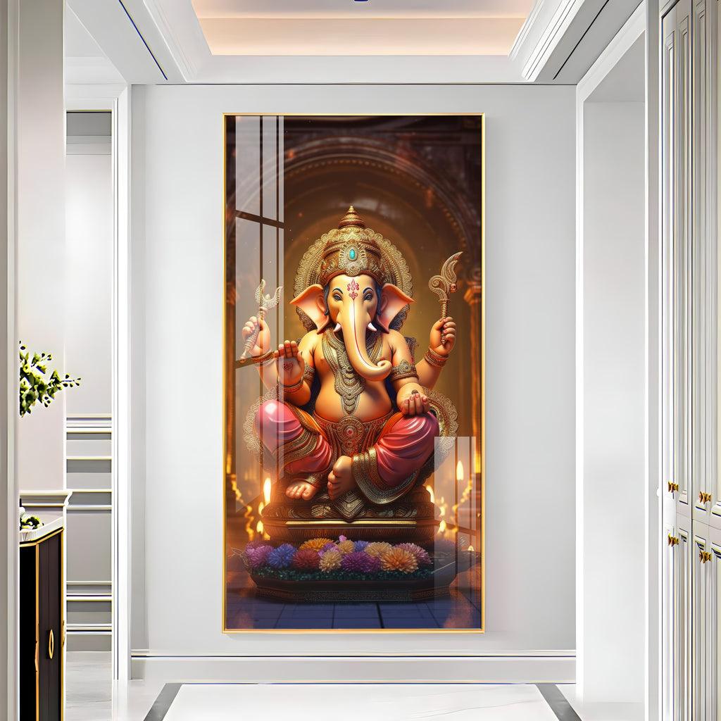 Jai Shree Ganesh Premium Vertical Acrylic Wall Art - Decor Mantra 