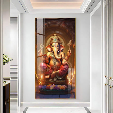 Jai Shree Ganesh Premium Vertical Acrylic Wall Art - Decor Mantra 