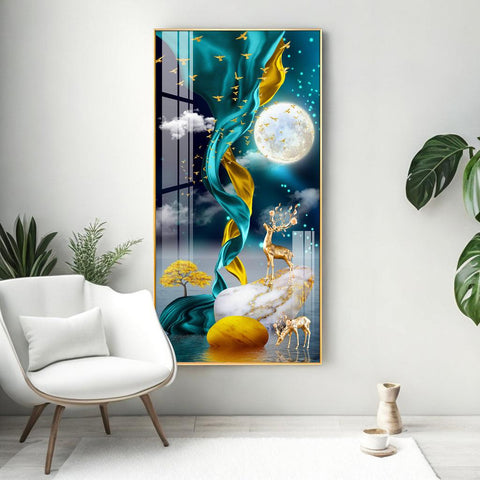 Deers with Full Moon Premium Vertical Acrylic Wall Art - Decor Mantra 