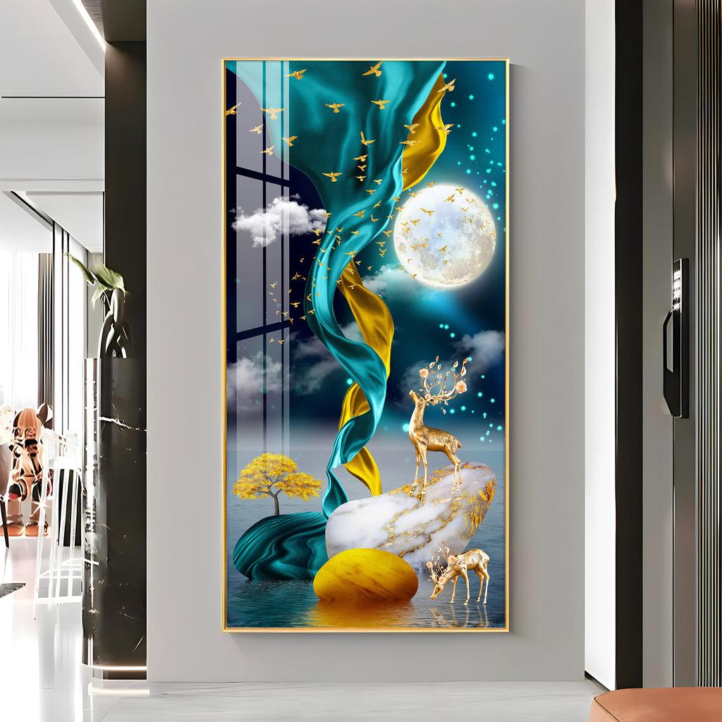 Deers with Full Moon Premium Vertical Acrylic Wall Art - Decor Mantra 