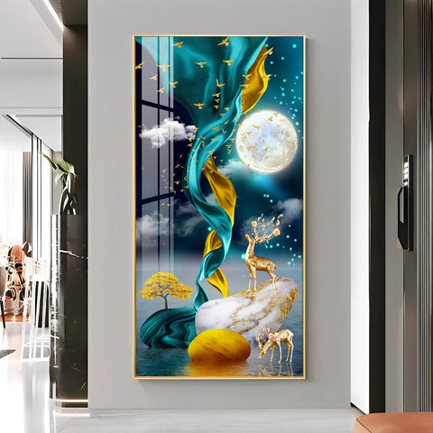 Deers with Full Moon Premium Vertical Acrylic Wall Art - Decor Mantra 