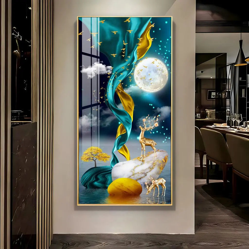 Deers with Full Moon Premium Vertical Acrylic Wall Art - Decor Mantra 