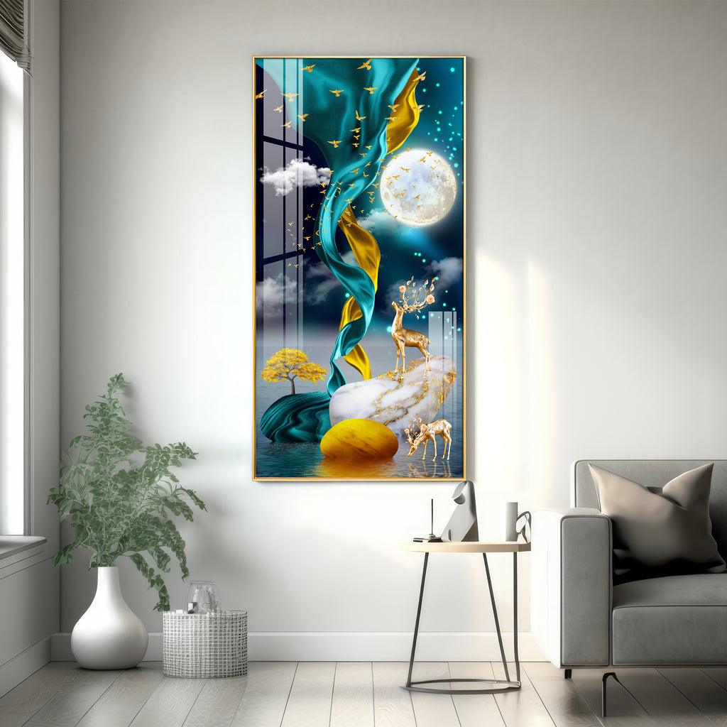 Deers with Full Moon Premium Vertical Acrylic Wall Art - Decor Mantra 