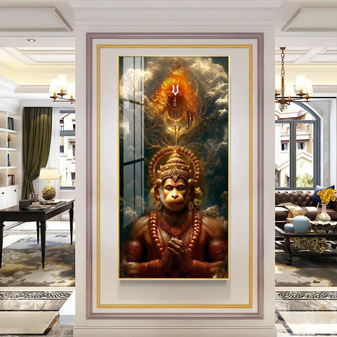 Premium Quality Vertical Acrylic Wall Art of Sankatmochan Hanuman - Decor Mantra 