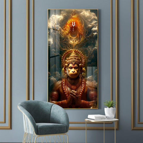 Premium Quality Vertical Acrylic Wall Art of Sankatmochan Hanuman - Decor Mantra 