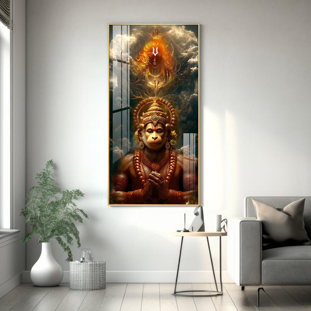 Premium Quality Vertical Acrylic Wall Art of Sankatmochan Hanuman - Decor Mantra 