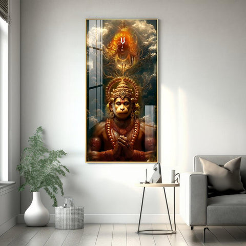 Premium Quality Vertical Acrylic Wall Art of Sankatmochan Hanuman - Decor Mantra 
