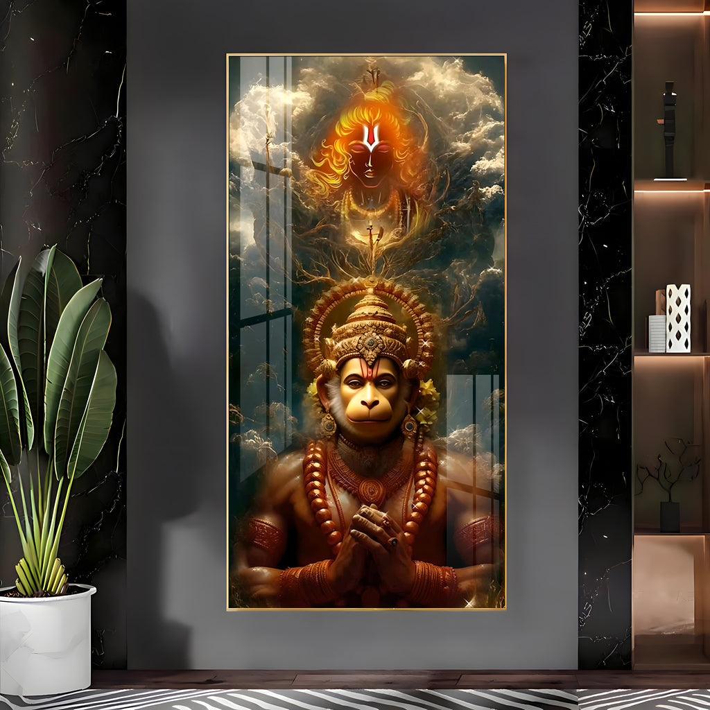 Premium Quality Vertical Acrylic Wall Art of Sankatmochan Hanuman - Decor Mantra 