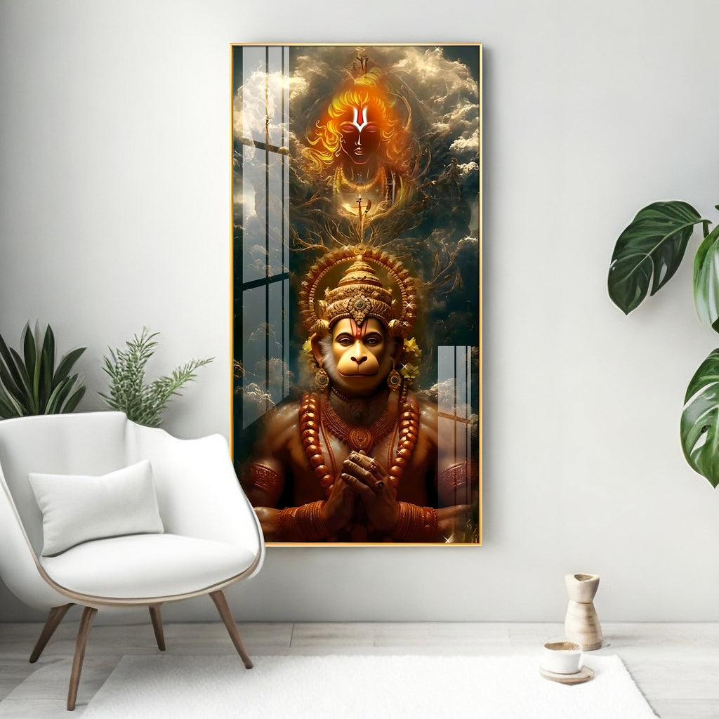 Premium Quality Vertical Acrylic Wall Art of Sankatmochan Hanuman - Decor Mantra 
