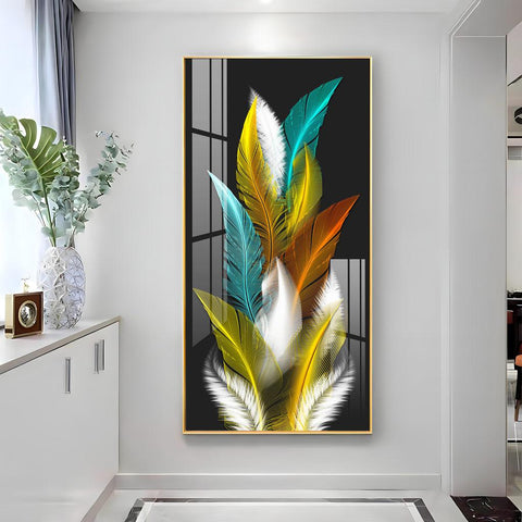Sparkling Feathers Vertical Wall Art in Premium Acrylic - Decor Mantra 