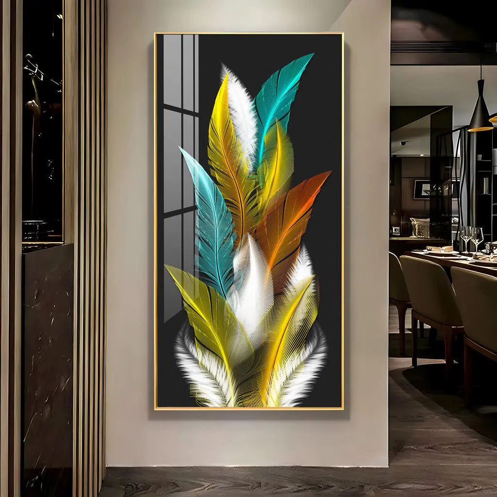 Sparkling Feathers Vertical Wall Art in Premium Acrylic - Decor Mantra 