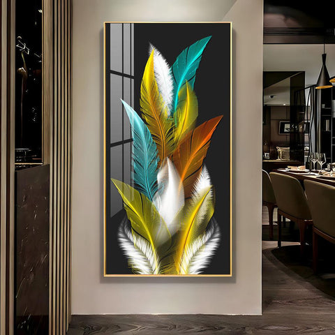 Sparkling Feathers Vertical Wall Art in Premium Acrylic - Decor Mantra 