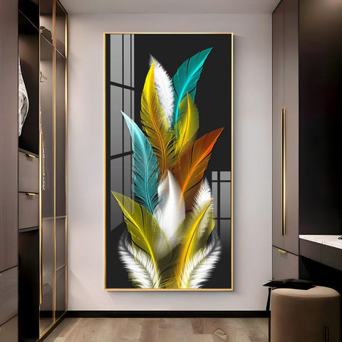 Sparkling Feathers Vertical Wall Art in Premium Acrylic - Decor Mantra 