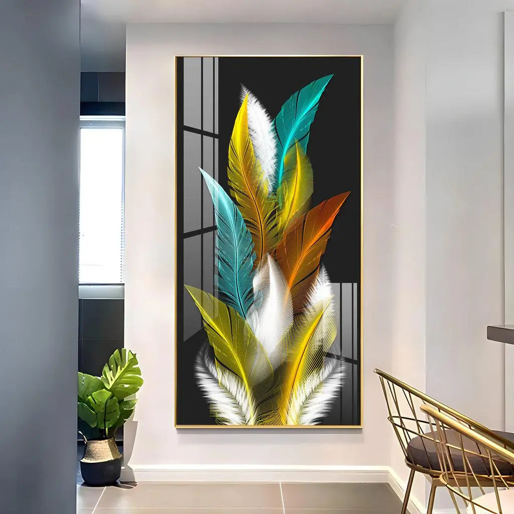 Sparkling Feathers Vertical Wall Art in Premium Acrylic - Decor Mantra 