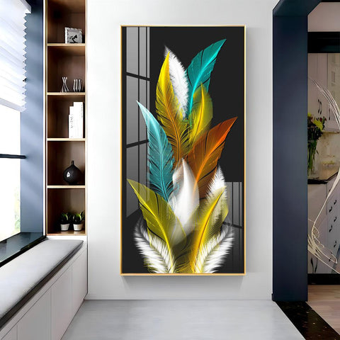 Sparkling Feathers Vertical Wall Art in Premium Acrylic - Decor Mantra 