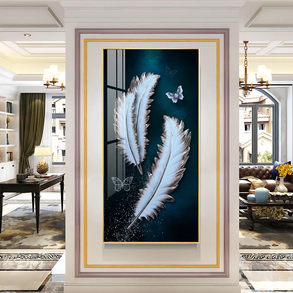Magical Feathers with Butterfly Premium Vertical Acrylic Wall Art - Decor Mantra 