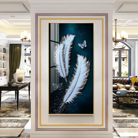 Magical Feathers with Butterfly Premium Vertical Acrylic Wall Art - Decor Mantra 