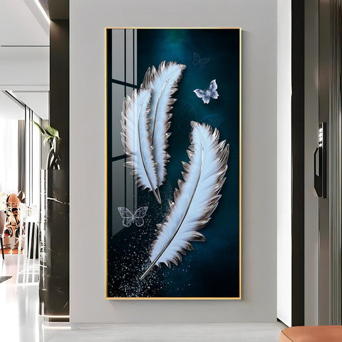 Magical Feathers with Butterfly Premium Vertical Acrylic Wall Art - Decor Mantra 