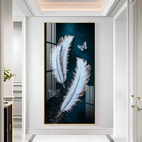 Magical Feathers with Butterfly Premium Vertical Acrylic Wall Art - Decor Mantra 