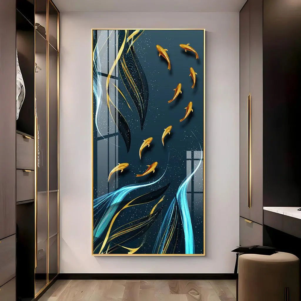 The Majestic Golden Koi Fish Premium Acrylic Vertical Wall Art - Decor Mantra 