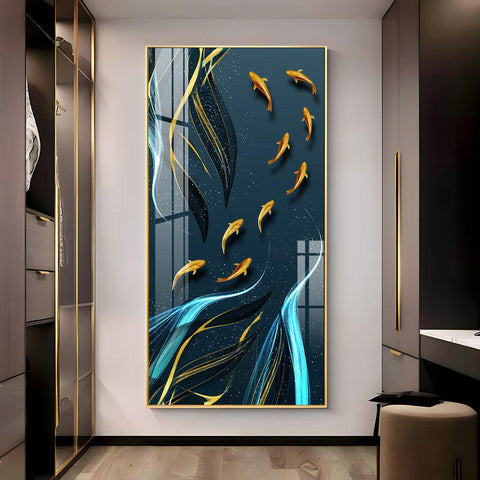 The Majestic Golden Koi Fish Premium Acrylic Vertical Wall Art - Decor Mantra 