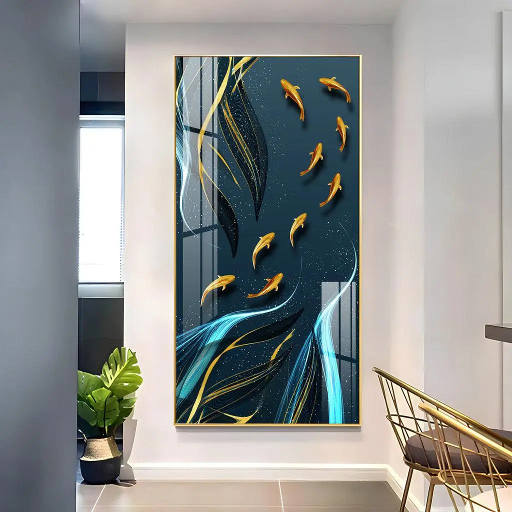 The Majestic Golden Koi Fish Premium Acrylic Vertical Wall Art - Decor Mantra 