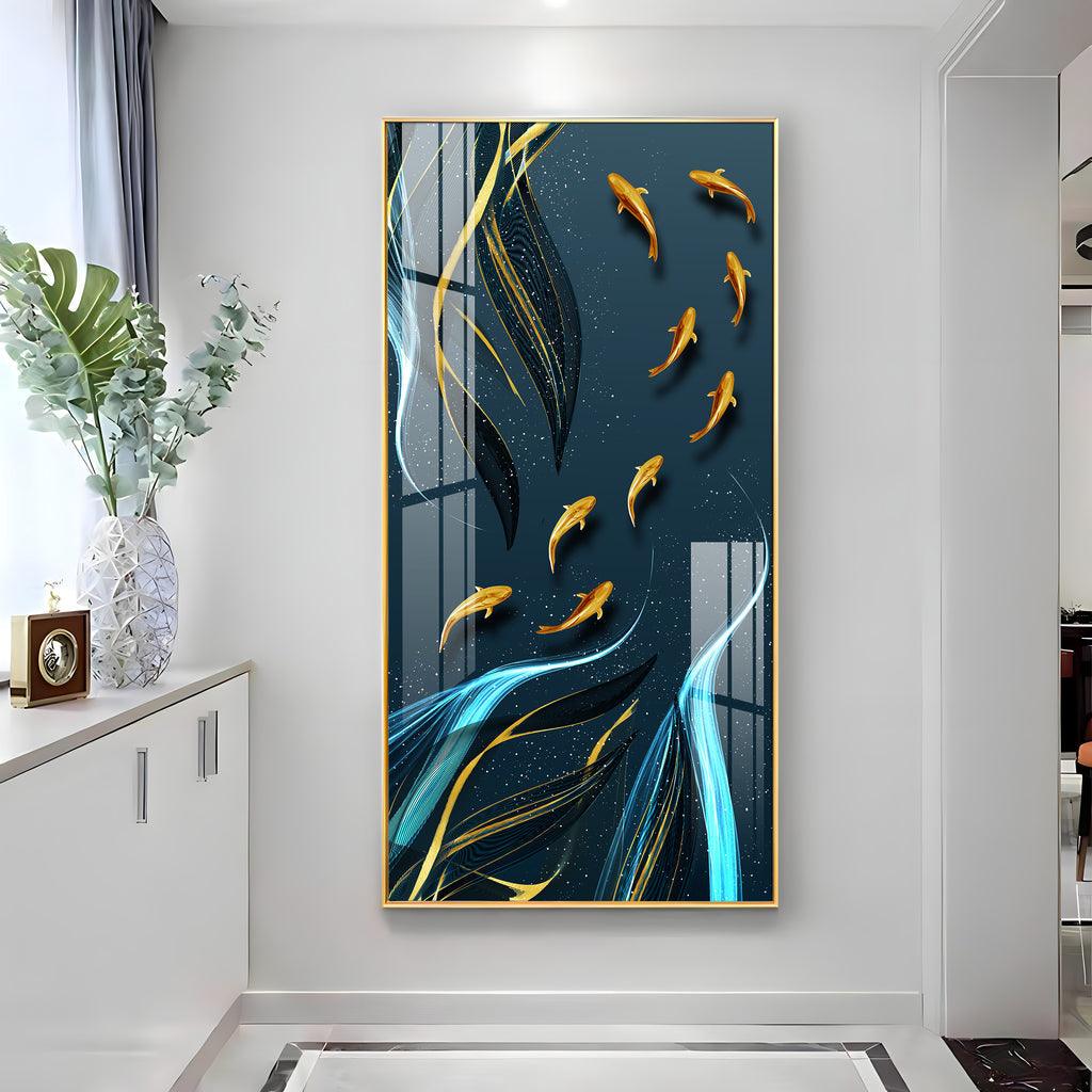 The Majestic Golden Koi Fish Premium Acrylic Vertical Wall Art - Decor Mantra 