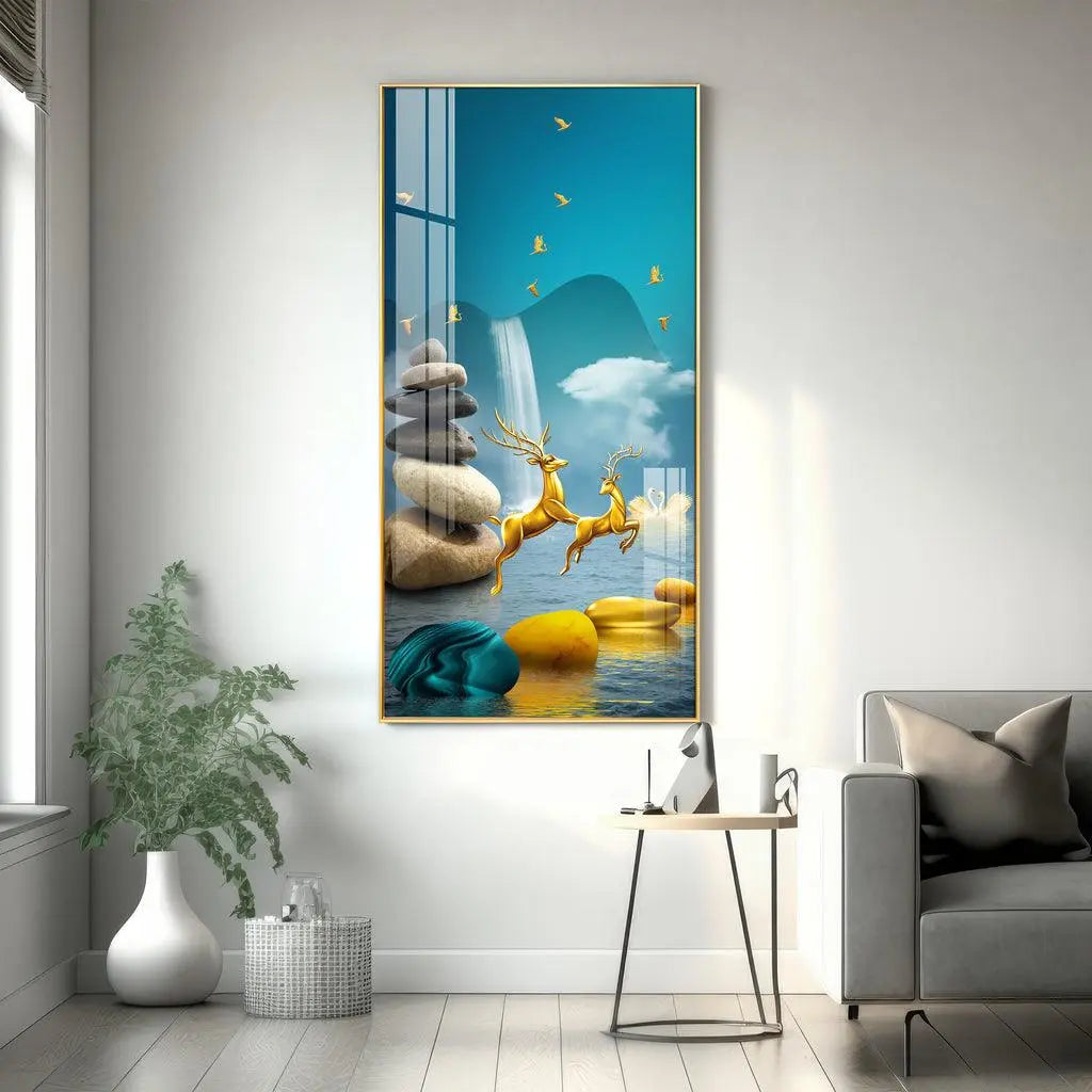 Radiant Fengshui Deer Premium Acrylic Vertical Wall Art - Decor Mantra 