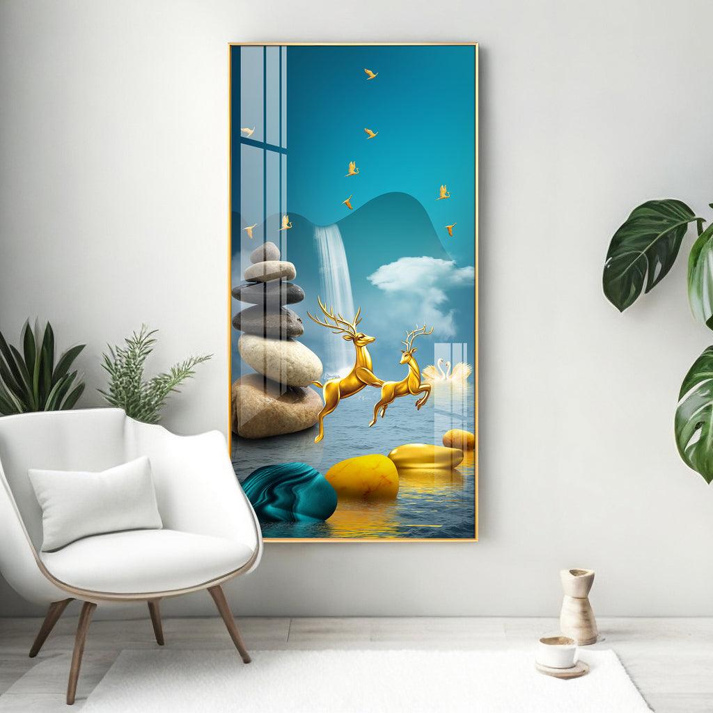 Radiant Fengshui Deer Premium Acrylic Vertical Wall Art - Decor Mantra 