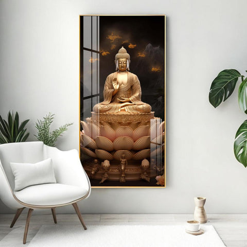 Lotus-Seated Buddha Premium Acrylic Vertical Wall Art - Decor Mantra 