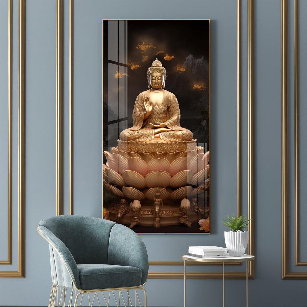 Lotus-Seated Buddha Premium Acrylic Vertical Wall Art - Decor Mantra 