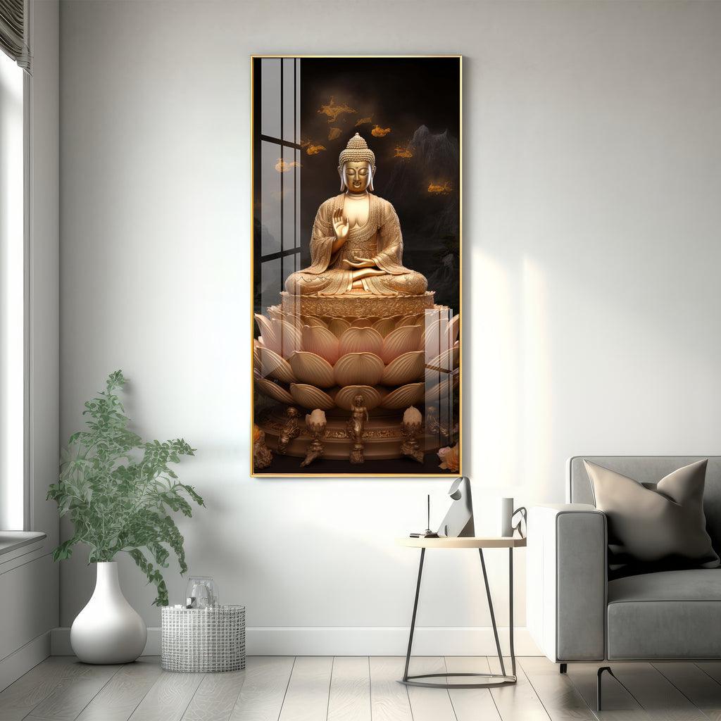 Lotus-Seated Buddha Premium Acrylic Vertical Wall Art - Decor Mantra 