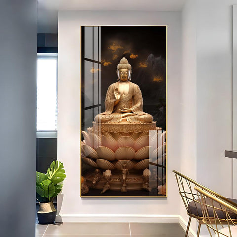 Lotus-Seated Buddha Premium Acrylic Vertical Wall Art - Decor Mantra 