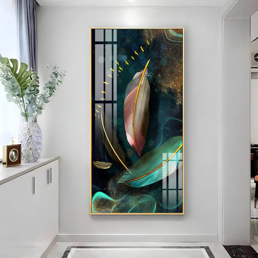 Cosmic Feathers Premium Acrylic Vertical Wall Art - Decor Mantra 