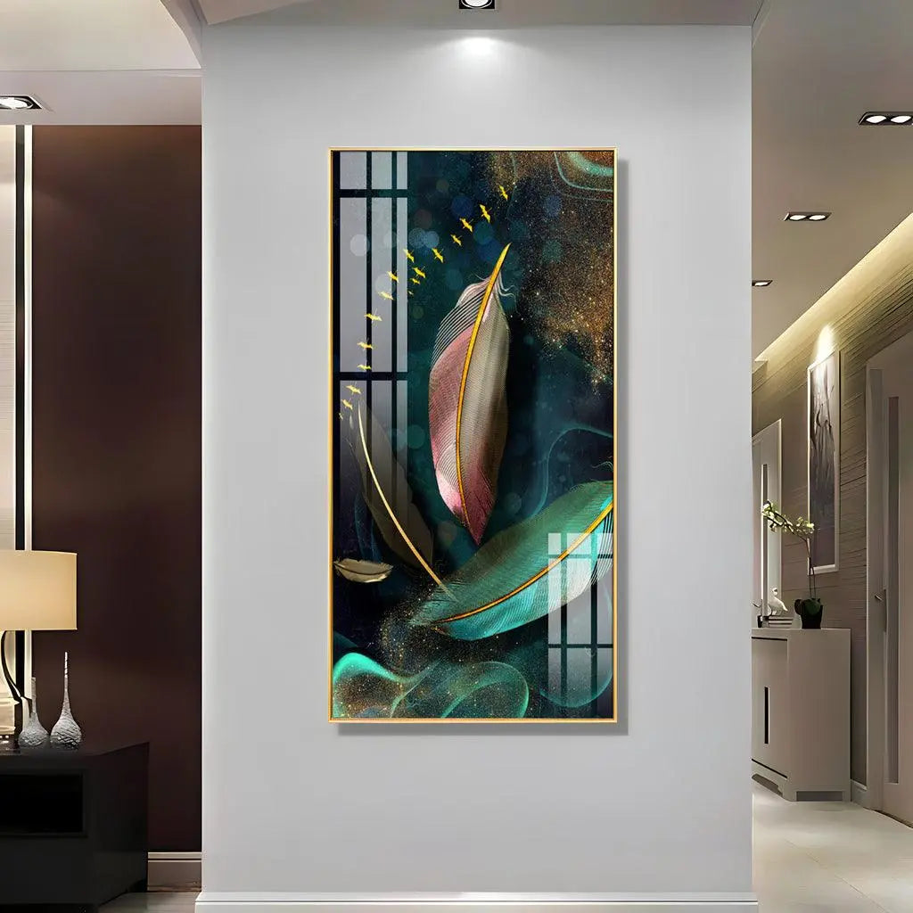 Cosmic Feathers Premium Acrylic Vertical Wall Art - Decor Mantra 