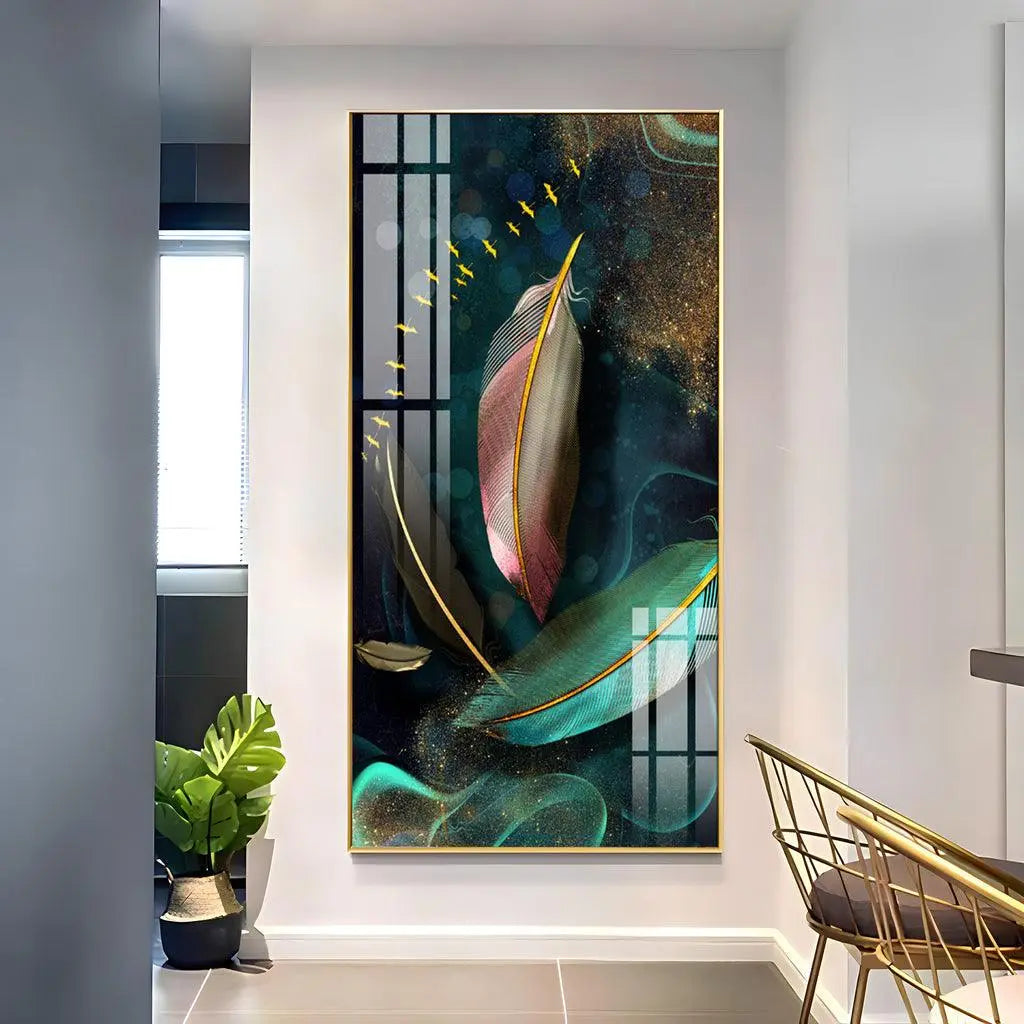 Cosmic Feathers Premium Acrylic Vertical Wall Art - Decor Mantra 