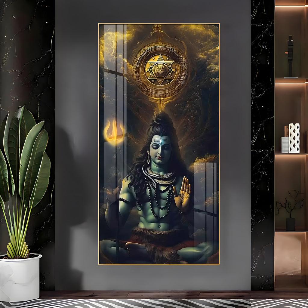 Luxurious Shiv Saadhna Vertical Wall Art in Premium Acrylic - Decor Mantra 